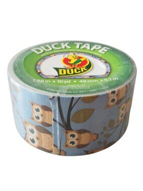 NWT Duck Tape Brown Owls Sitting on Branches with Blue Background Patterned Tape